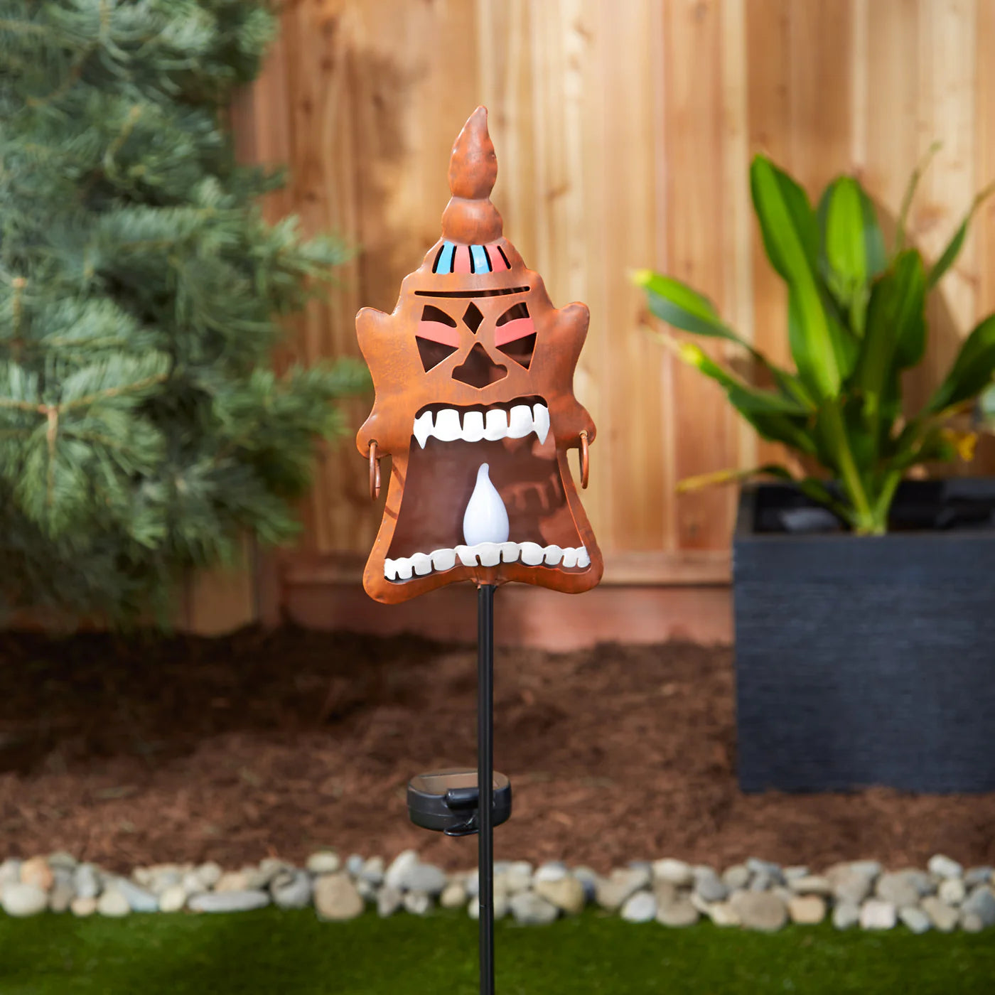 Iron Tiki-Tohua Solar Garden Stake