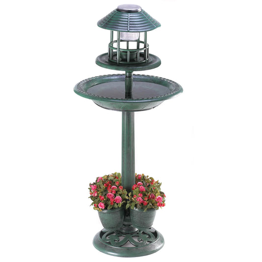 Verdigris Garden Centerpiece Bird Bath Planter with LED Light