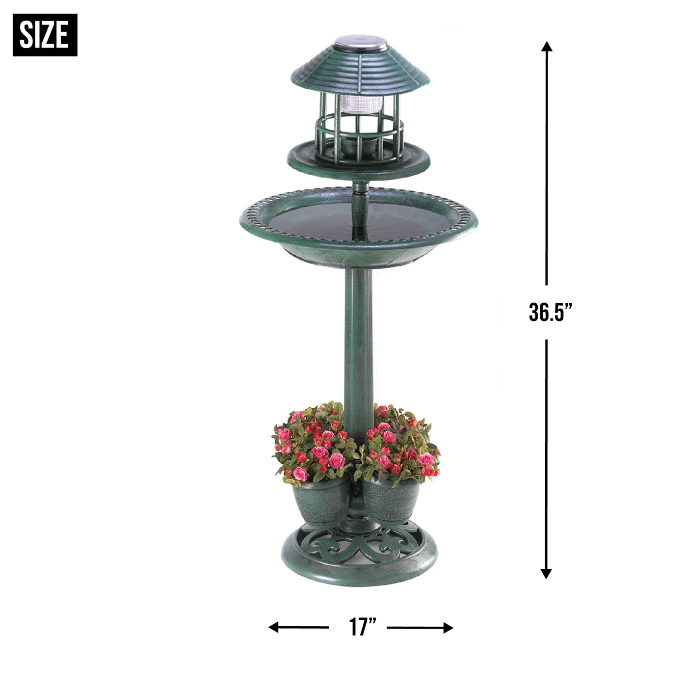 Verdigris Garden Centerpiece Bird Bath Planter with LED Light