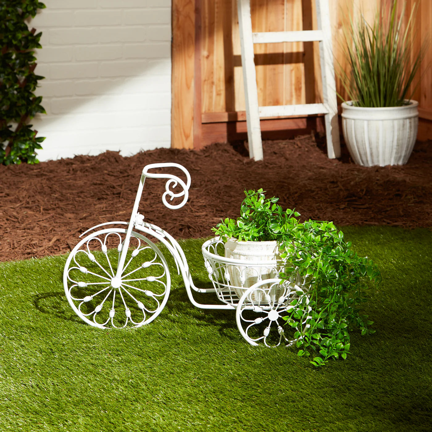 Iron White Bicycle Planter Stand