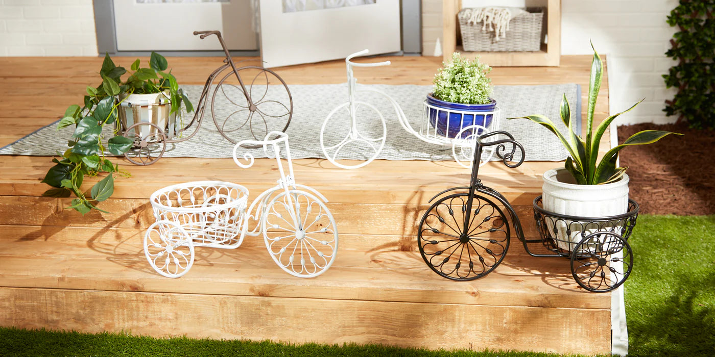 Iron White Bicycle Planter Stand