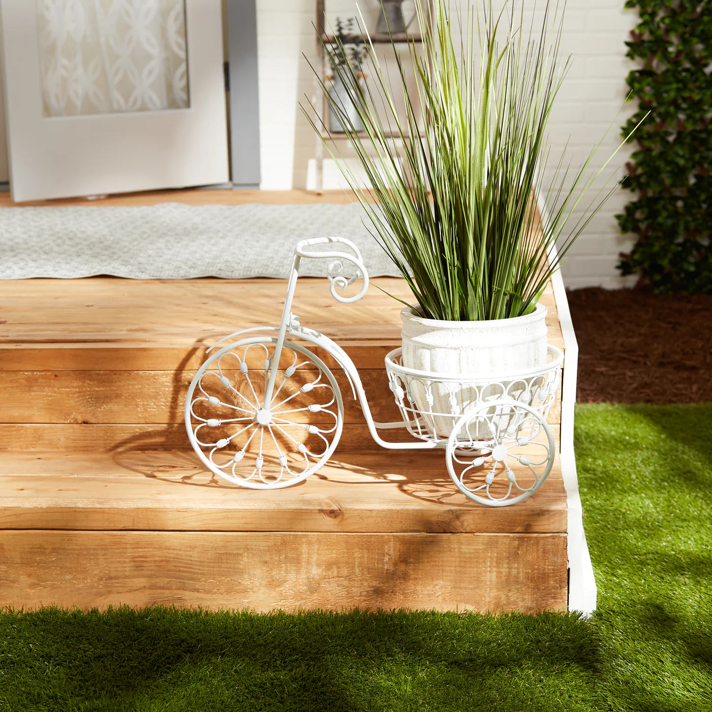 Iron White Bicycle Planter Stand